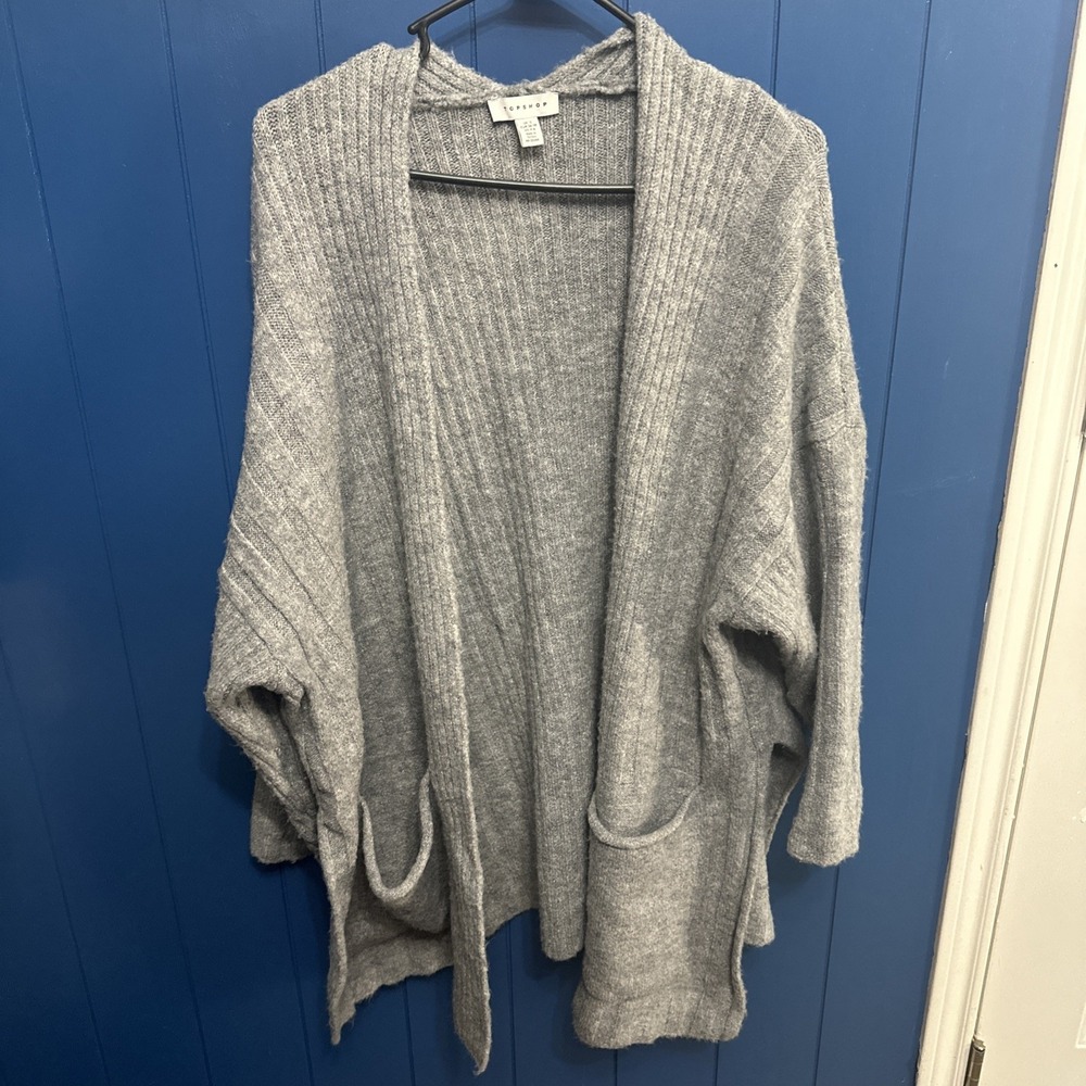 Topshop Womens‎ Long Cardigan Sweater Open Front Chunky Ribbed Swing Fit NWT $68